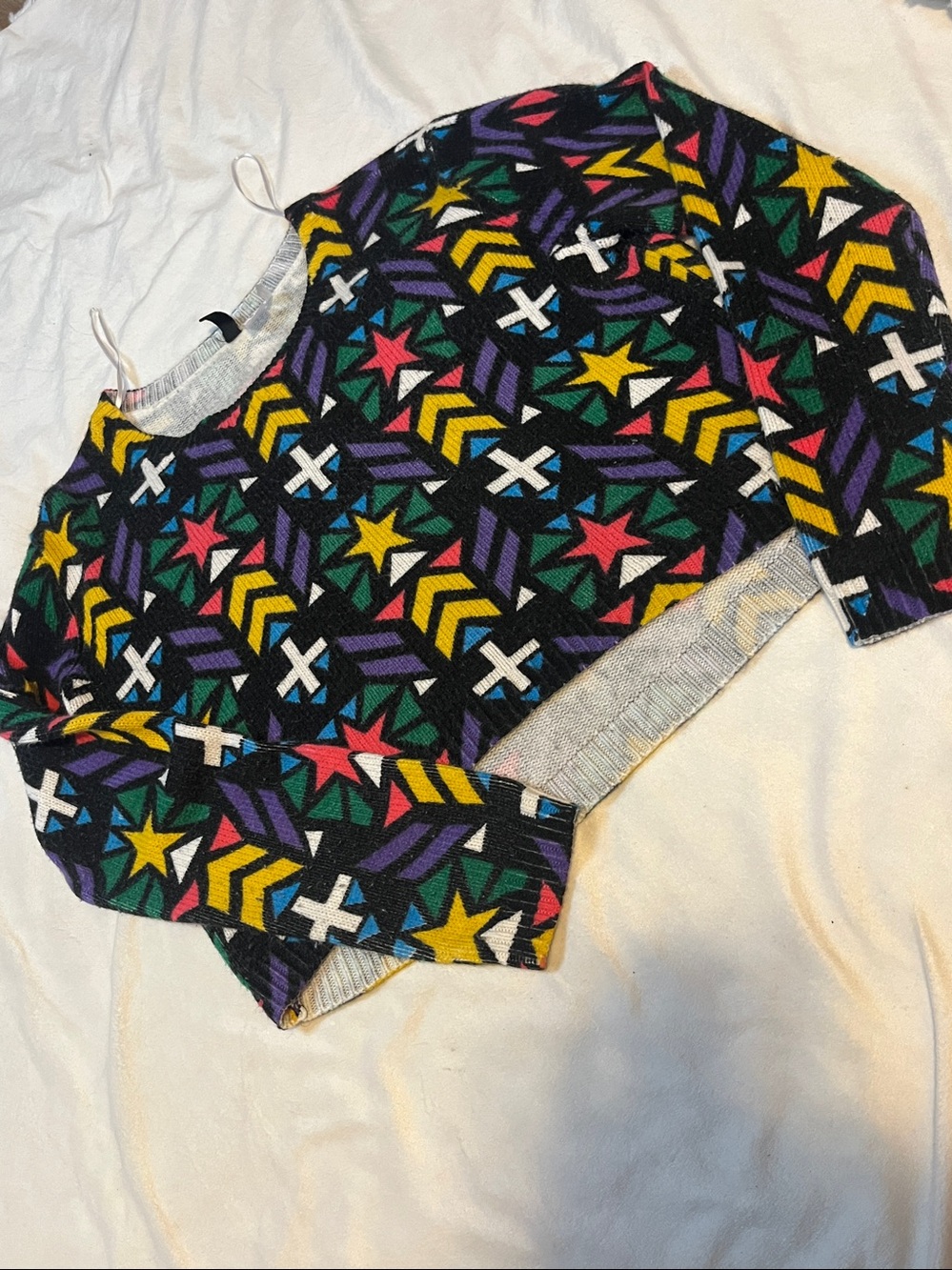 H&M Black Multicolor Star & Chevron Crewneck Sweater